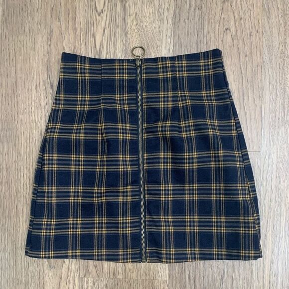 Forever 21 Orange Plaid Pull Ring Zip Up Mini Skirt, Size S - Picture 1 of 3